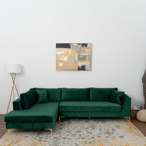 Affordable Sofa, U Shaped Sectional Sofa, Couch With Chaise, Corner Sectional Sofa, Velvet Sectional, Sectional Sofas Living Room, Green Couch, Dried Eucalyptus, Living Room Corner