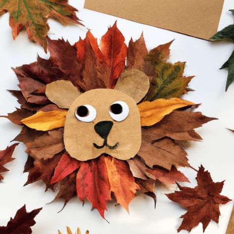 Kids Autumn Leaf Crafts, Lion Craft With Leaves, Lion Leaves Craft, Leaves Ideas Diy Crafts, Leaf Foxes Craft, Art With Leaves For Kids Nature Crafts, Arts And Crafts With Leaves, Halloween Leaves Craft, L Is For Leaf Preschool