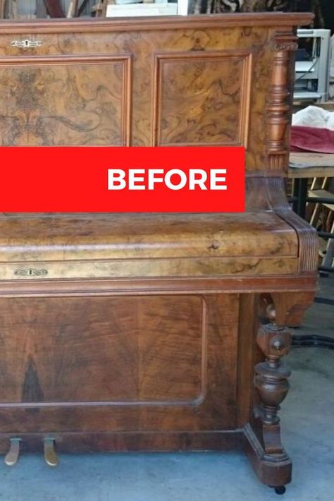 Decorate on a budget with this cool piano bar cabinet repurposing idea. This upcycle idea is very creative and unique and definitely worth the effort. Check out the before and after photos. #diy #repurposed #piano Repurpose Piano Ideas, Diy Piano Bar, Repurposed Piano Ideas, Piano Renovation, Upright Piano Repurpose Upcycling, Piano Repurpose Upcycling, Piano Made Into A Bar, Piano Bar Repurposed, Piano Parts Repurposed