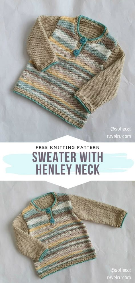 Childrens Sweaters To Knit Free, Henley Sweater Knitting Pattern, Knit Toddler Sweater Pattern Free, Baby Sweaters To Knit Free Pattern, Baby Boy Knitting Patterns Free For Kids, Knit Baby Sweaters Free Patterns, Toddler Sweater Knitting Pattern Free, Kids Knitting Patterns Free, Toddler Knitting Patterns Free