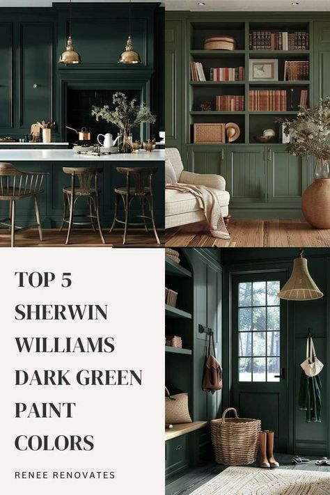 Whether you’re aiming for a cozy, nature-inspired vibe or a bold, dramatic statement, dark green is the answer. Of course, I’m biased because it’s my favorite color! It’s also having a moment in interior design right now, but did you know that it’s also a historically popular color? Deep Green Sherwin Williams, Paint Pallets For Home Color Schemes Benjamin Moore, Decorating With Dark Green, Deep Green Wall Paint, Sherwin Williams Moody Green, Dark Green Furniture Paint, Sherwin Williams Deep Green, Vogue Green Sherwin Williams, Hunt Club Sherwin Williams