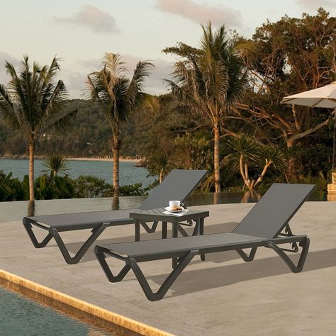 Domi Pool Lounge Chairs, Aluminum Patio Chaise Lounge with Side Table, 5 Position Adjustable Backrest and Wheels, All Weather Outdoor Lounge Chairs for Beach, Yard, Balcony, Poolside, Gray Poolside Loungers, Pool Chaise Lounge, Pool Chaise, Pool Lounge Chairs, Outdoor Lounge Chairs, Pool Chairs, Hardtop Gazebo, Patio Chaise Lounge, Pool Lounge