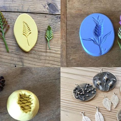 Grainne Reynolds on Instagram: "In my next silver clay workshop at @artwavewest we will be exploring mould making using natural forms such as leaves, shells, fossils and seedpods to create beautiful solid silver jewellery. This is a wonderful opportunity to learn a new skill and make some wonderful silver treasures. If you would like to join me there are just a couple of space left 😊 #silverclay #artclaysilver #naturalforms #mothernature #lovemothernature #shells #leaves #seedpods #fossils #silverjewellery #learnanewskill #mouldmaking #silverclayworkshop #madeindorset #dorsetteam #dorsetworkshop #bridport #craftworkshop #jewellerymakingworkshop #timestotreasure #grainnereynolds #artwavewest" Mould It Clay Jewellery, Silver Clay Jewellery Ideas, Art Clay Silver Tutorial, Silver Clay Jewelry Ideas, Silver Clay Jewellery, Nickel-free Silver Polymer Clay Jewelry, Artisan Nickel-free Polymer Clay Earrings, Clay Workshop, Art Clay Silver