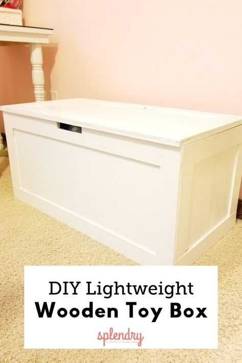 A great toy box can definitely help keep children's rooms more organized, but most are so heavy! This DIY wooden toy box is made using plywood so it's more gentle on kid's fingers! #diy #toybox #woodworking Toybox Diy Wooden, Diy Toy Box Plans, Toy Box Ideas, Toy Box Plans, Wood Toy Box, Wooden Toy Chest, Wood Toy Chest, Wooden Toy Kitchen, Wooden Box Diy