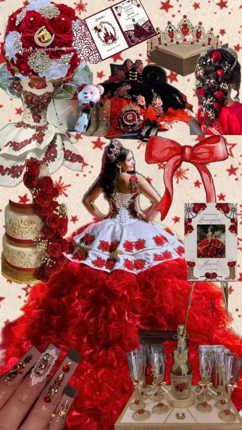 Charro Quinceanera Ideas, Red Charro Quinceanera Dress, Quince Charro, Mexican Theme Dresses, Red Quinceanera Ideas, Vestido Charro, Sweet 15 Party Ideas Quinceanera, Quince Themes, Quinceanera Pink