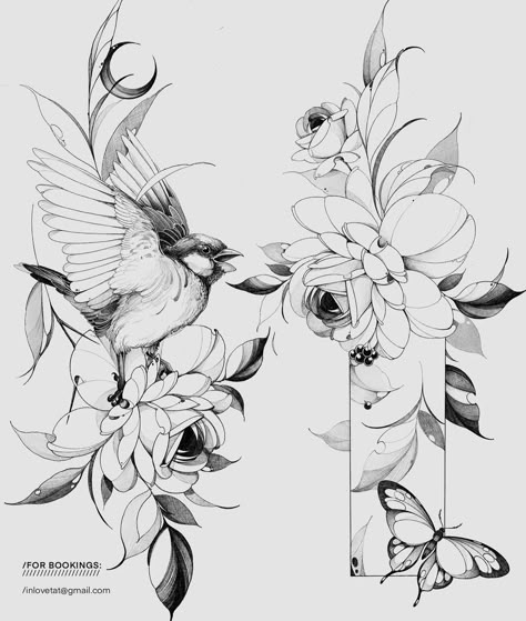 Aura Tattoos, Enchanted Tattoo, Vogel Tattoo, Flower Tattoo Drawings, Remembrance Tattoos, Floral Tattoo Sleeve, Thigh Tattoos, Tattoos Women, Floral Tattoo Design