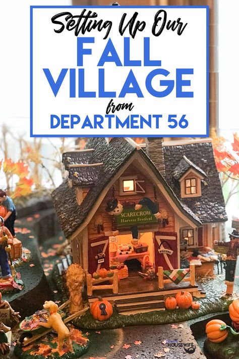 See how we set up our Department 56 Snow Village for the fall season! Halloween Villages Ideas, Department 56 Halloween Display, Department 56 Halloween Village Display, Dept 56 Halloween Village Display, Thanksgiving Village, Diy Fall Village Houses, Fall Village Display Ideas, Thanksgiving Village Display, Department 56 Snow Village