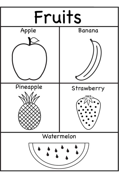 Kindergarten English Worksheets to Print | Learning Printable Fruit Worksheet, Coloring Worksheets For Kindergarten, Color Worksheets For Preschool, Fruit Coloring, Nursery Worksheets, Vegetable Coloring Pages, English Worksheets For Kindergarten, Coloring Worksheets, Fruit Coloring Pages