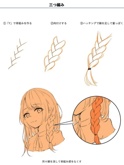 Drawing Hair Braid, Anime Braids, Easy Hair Drawings, Drawing Hair Tutorial, Manga Hair, Draw Hair, Hair Sketch, Drawing Hair, How To Draw Anime Hair