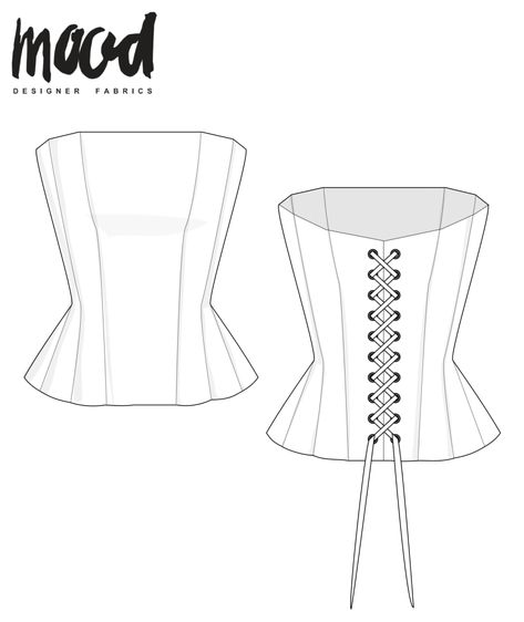 How to Wear This Season's Best Accessory: Corsets - Free Sewing Pattern - Mood Sewciety Mood Fabrics Free Pattern Corset, Free Corset Top Sewing Pattern, Printable Corset Pattern Free, Miniskirt Pattern Free, Corset Top Diy Free Pattern, Mood Fabrics Free Pattern Top, Deep V Dress Pattern, Dress Bodice Pattern Free, Free Sewing Patterns For Women Printable