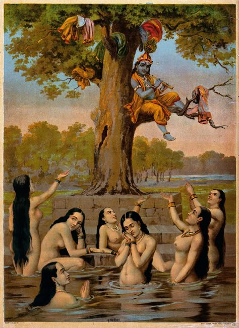 Krishna Sitting, Ravivarma Paintings, Raja Ravi Varma, Ravi Varma, Sitting In A Tree, Indian Art Gallery, Radha Painting, Vedic Art, Hinduism Art