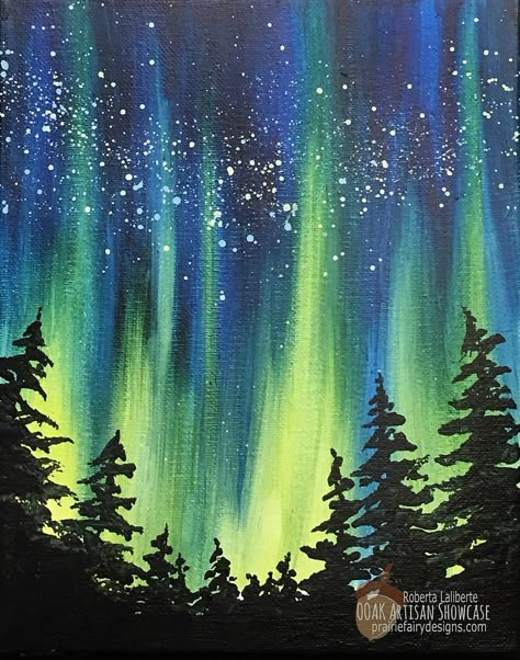 BLOG:: OOAK Artisan Showcase: Northern Lights Acrylic Painting with Roberta Laliberte Northern Lights Painting, Hur Man Målar, Easy Canvas Painting, Galaxy Painting, Canvas Painting Diy, Simple Acrylic Paintings, The Aurora, Night Painting, Beginner Painting