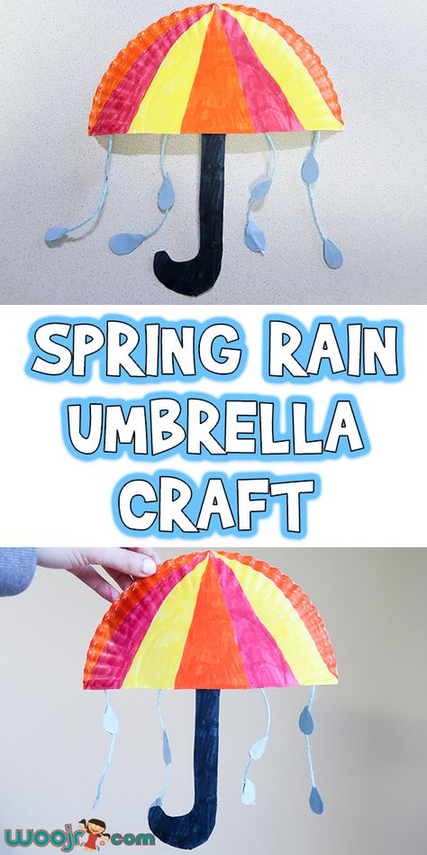 Spring Rain Umbrella Craft Springs Craft Preschool, April Showers Art Preschool, Umbrella With Raindrops Craft, Spring Weather Activities For Toddlers, Preschool Umbrella Crafts, Umbrella Crafts Preschool, Easy April Crafts For Kids, Spring Art Projects Preschool, Paper Plate Umbrella Craft For Preschool