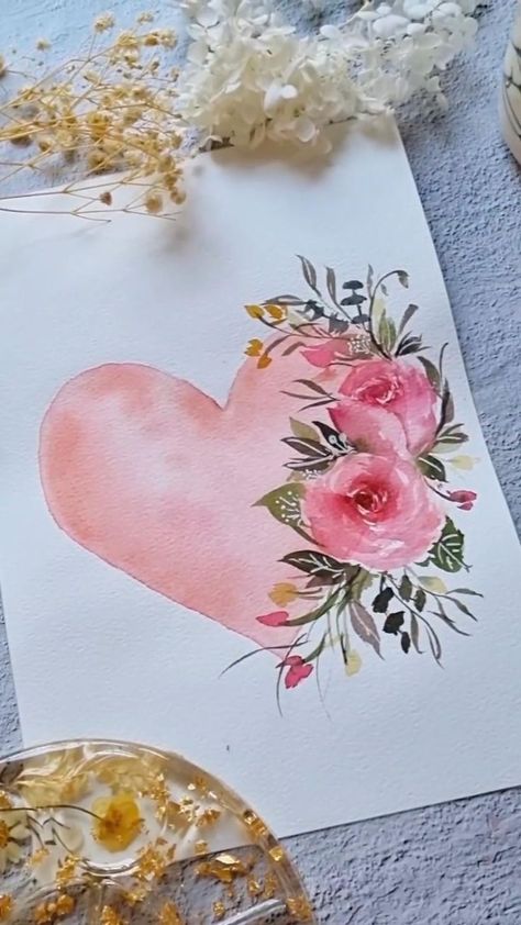 VALENTINES DAY FLORALS | Pinterest Art Painting Watercolor, Pinterest Valentines, Valentines Watercolor, Art Philosophy, Watercolor Flowers Tutorial, Watercolor Paintings For Beginners, Diy Watercolor Painting, Valentines Art, Watercolor Flower Art