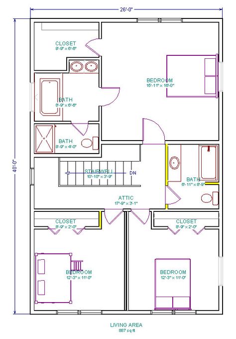 Attic Renovation: 3 Bedrooms and 2 Baths Small House With Attic Floor Plans, Small House With Attic, Attic Stairs Ideas, Second Floor Layout, Apartment Attic, House With Attic, Attic Floor, Addition Plans, Bungalow Conversion