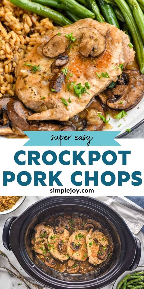 Easy Crockpot Pork Chops, Healthy Pork Chops, Crock Pot Pork Chops, Southern Style Kitchen, Pork Chop Recipes Crockpot, Mushroom Pork Chops, Crock Pot Pork, Low Carb Pork, Healthy Pork