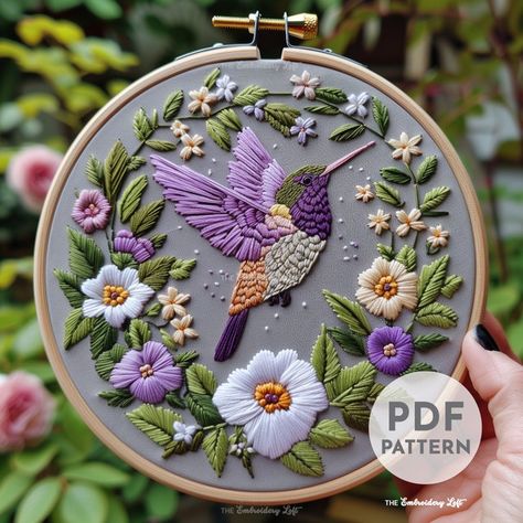 TheEmbroideryLoftCo - Etsy Hoop Embroidery Pattern, Purple Hummingbird, Hummingbird Pattern, Hoop Art Embroidery, Modern Hand Embroidery Patterns, Pdf Embroidery Pattern, Basic Hand Embroidery Stitches, Birds Embroidery Designs, Hand Embroidery Projects