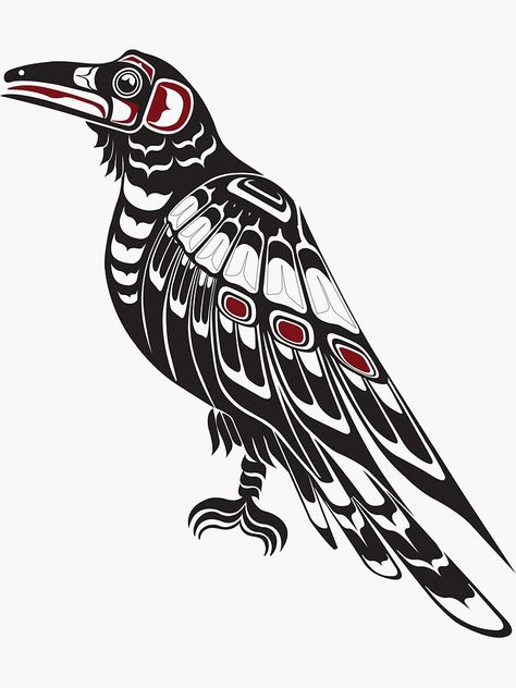 "Pacific Northwest Raven native american salish formline art Crow" Sticker by cascadiadesigns | Redbubble Raven Indigenous Art, Haida Raven Tattoo, Buffalo Native American Art, Native Raven Art, Salish Art Pacific Northwest, Pacific Northwest Indian Art, Native American Raven Art, Native American Illustration Drawing, Native American Animal Art