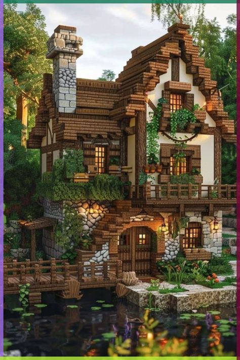 Cottage Mc House, Cottage Minecraft Idea Houses, Minecraft Cottage Mansion, Fairy Cottage Core Minecraft Builds, Cottage Home Minecraft, Cottage Minecraft House Plans, Minecraft Tudor House, House In Minecraft Ideas, Minecraft Houses Ideas Aesthetic