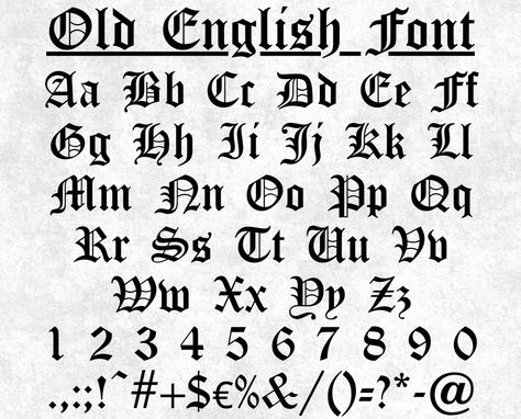 Gothic Fonts SVG, Old English Alphabet, Lettering for Cricut, Silhouette, and Design New English Font, Old Fonts Vintage Alphabet, Gothic Old English Fonts, Old Timey Font, Gothic Font Alphabet, Old English Numbers, Old School Lettering, Old School Letters, Olde English Font