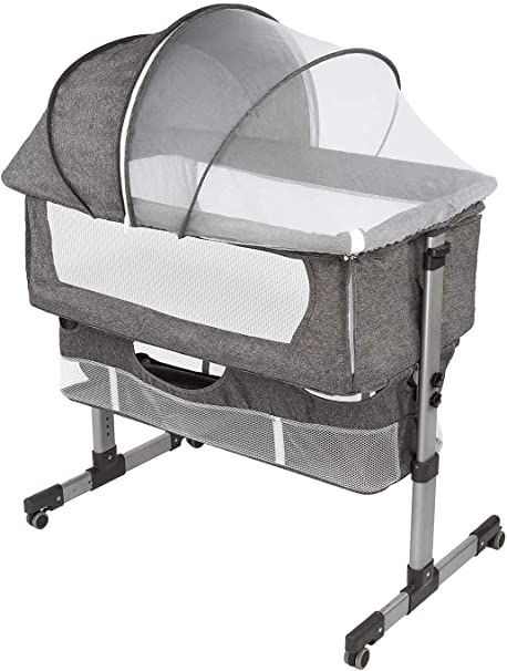 Bedside Sleeper Bedside Crib, Baby Bassinet 3 in 1 Travel Baby Crib Baby Bed with Breathable Net, Adjustable Portable Bed for Infant/Baby(deep Grey) Cradle Plans, Baby Cradle Plans, Baby Crib Ideas, Roses Home Decor, Baby Net, Bedside Bassinet, Bedside Sleeper, Adult Bed