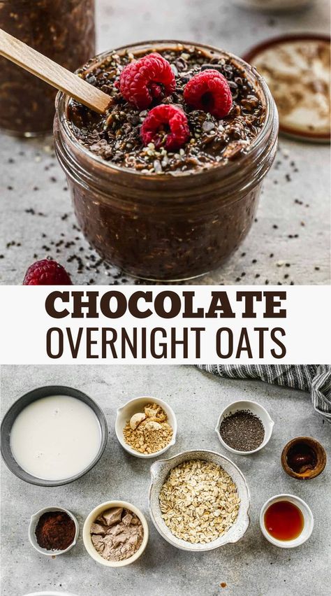 Jar of chocolate overnight oats with chia seeds, a convenient and healthy breakfast option. Hot Chocolate Overnight Oats, Chocolate Overnight Oats Healthy, Chocolate Overnight Oats Recipe, Cinnamon Apple Overnight Oats, Overnight Oats With Chia Seeds, Oats With Chia Seeds, Overnight Oats With Chia, Best Overnight Oats Recipe, Quick Breakfasts