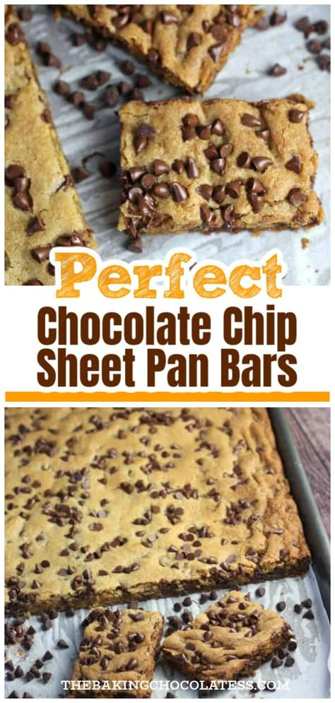 Perfect Chocolate Chip Cookie Bars The Best Chocolate Chip Cookie Bars, Choc Chip Bars Recipes, Chocolate Chip Sheet Cookie, Chocolate Chunk Cookie Bars, Sheet Cake Cookie Bars, Chocolate Chip Chewy Bars, Chocolate Chip Squares Recipe, Cookie Bars Recipes Chocolate Chip 9x13, Bar Cookie Recipes For A Crowd Sheet Pan