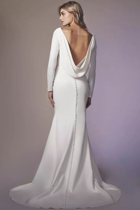 Anne Barge Manhattan Crepe Long Sleeve Wedding Dress Cowl Back Wedding Dress, Cowl Back Dress, Anne Barge, Back Wedding Dress, Dress With Sleeves, Dress Long Sleeves, Sleeve Wedding Dress, Wedding Dress Trends, Long Sleeve Wedding