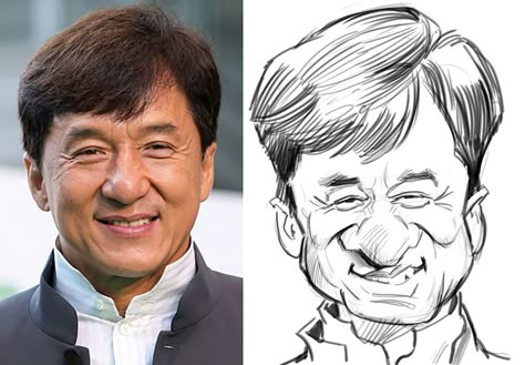 Workshop Warmups: Jackie Chan! Characatures People, Jackie Chan Drawing, Celebrity Caricatures Sketch, Tom Richmond Caricatures, Chan Drawing, Caricature Examples, Caricature Tutorial, Tom Richmond, رسم كاريكاتير