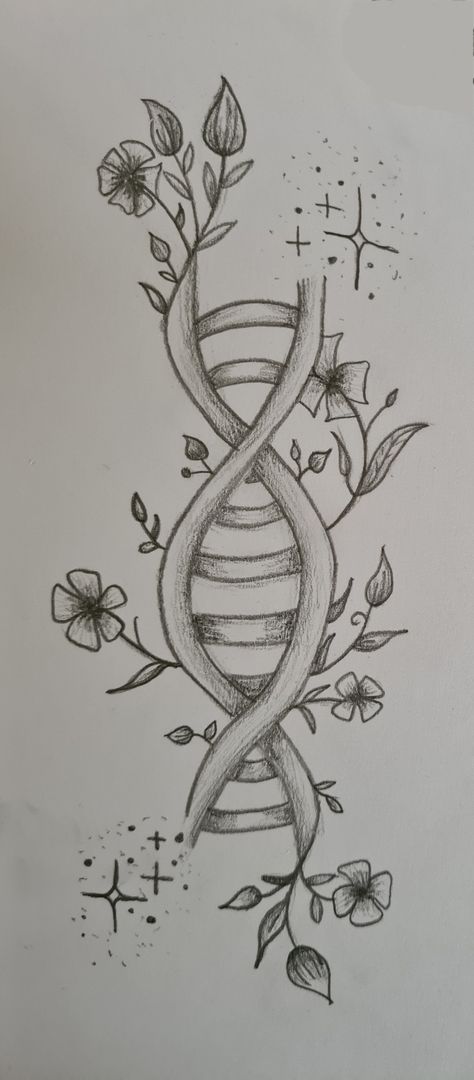 #drawing #dna #flowers Biology Art Draw Ideas, Binder Drawings, Easy Art Drawings, Songs Drawing, Should I Get A Tattoo, Biology Tattoo, Bio Drawing, Art Sketchbook Drawing, Dna Drawing