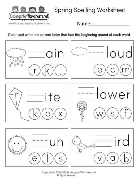 Spelling Worksheets Kindergarten, Beginning Sounds Kindergarten, Kindergarten Spelling, Spring Worksheets, Word Work Kindergarten, Spring Worksheet, Beginning Of Kindergarten, Beginning Sounds Worksheets, Kindergarten Worksheets Free Printables