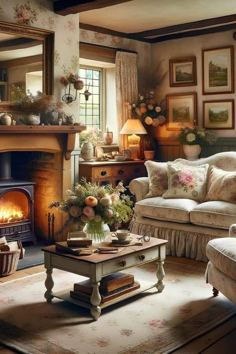 Antique Living Room Ideas, English Style Cottage, Cottage Style Dining Room, English Countryside Cottage, Cottage Style Living Room, Sims 4 Save File, Cottage Style Furniture, English Cottage Interiors, Antique Living Room