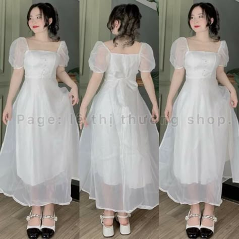 White Organza Frock, Organza Frocks, Dress Natal, Dresses Korean Style, Cosplay Sakura, White Frock, Elegant Dresses Classy, Chiffon Fashion, Organza Dress