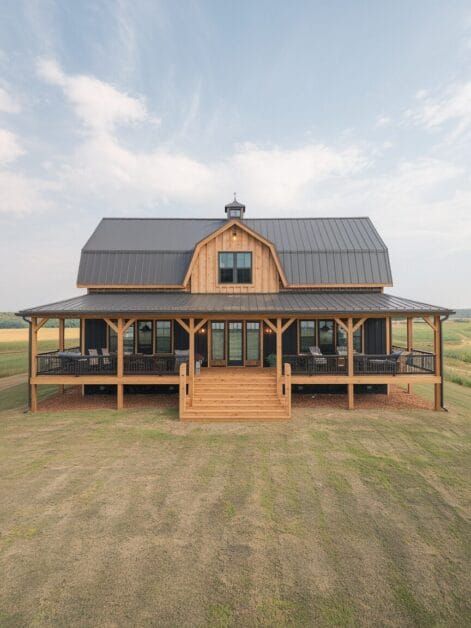 12 Stunning Barndominiums Under $150K: Affordable Dream Homes You Can Build Shedominium Ideas, Gambrel Roof Barndominium, Barndominium Screened In Porch, Barn Shaped House Exterior, Barndominiums That Look Like Houses, Inexpensive Barndominium, Barndominium Additions, Barndominium Cost To Build 2024, Low Cost Barndominium