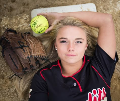 Senior picture ideas photographed by Minted Shutter Photography with Nicole Hoffmann in Sun Prairie, Wisconsin. Softball senior pictures can be photographed on your ball diamond to create a tough and beautiful effect in your senior pictures. Baseball Picture Ideas, Softball Pictures Poses, Softball Photography, Softball Photos, Softball Senior Pictures, Senior Softball, Shutter Photography, Senior Pictures Sports, Softball Pictures