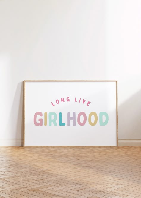 Long Live Girlhood Downloadable Print, Boho Girl Nursery Decor, Kids Room, PlayRoom Wall Decor, Quote Kids Wall Art, Digital Download by RainbowshineDesign on Etsy Girls Playroom Decor, Girl Playroom Decor, Wall Decor Toddler Girl Room, Girls Toy Room, Girls Playroom Ideas, Neon Sign For Playroom, Arias Bedroom, Blue Beds, Girl Power Nursery