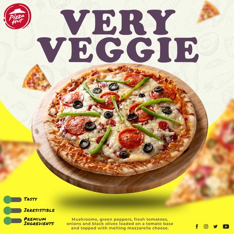 Pizza hut, vegetble, pizza, yellow Pizza Hut Ads, Pizza Ads, Ads Design, Pizza Hut, Black Olive, Graphic Design Adobe, Fresh Tomatoes, Mozzarella Cheese, Ad Design