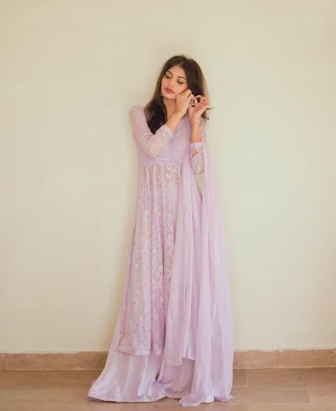 Long Frock With Sharara, Light Blue Kurti Combination, Pastel Indian Suits, Lavender Anarkali Suits, Lavender Kurti Designs, Rakhi Outfit Ideas, Rakhi Outfits, Desi Fits, Lehenga Designs Simple