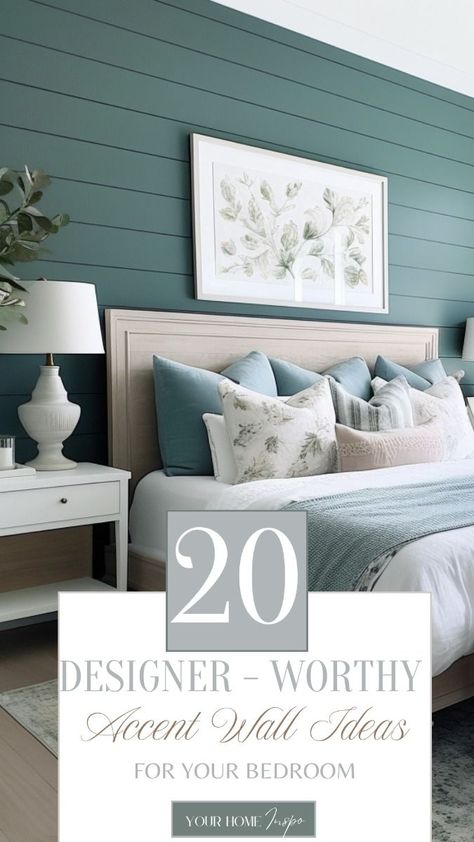 20 Designer Worthy Accent Wall Ideas For Your Bedroom Simple Accent Wall Designs, Wood Panel Bedroom Makeover, Diy Accent Wall Wood Design, Bedroom Farmhouse Accent Wall, Beach House Accent Wall Ideas, Wallpaper Accent Wall Master Bed, Feature Wall For Small Bedroom, Wood Shiplap Wall Bedroom, No Headboard Accent Wall