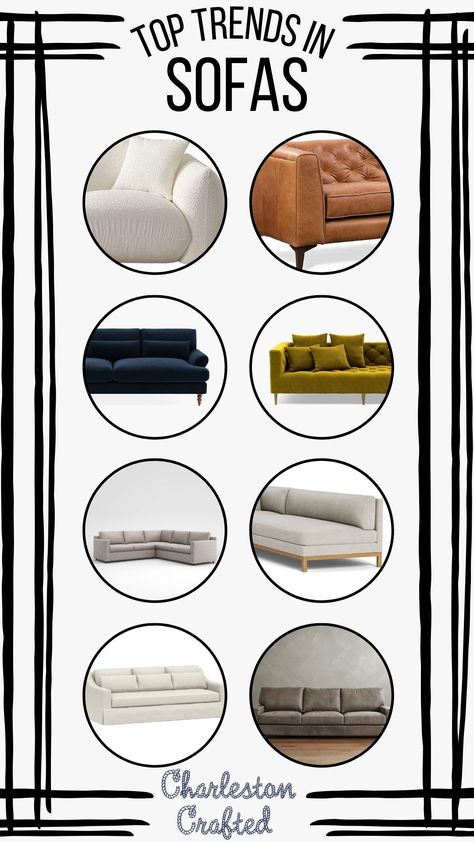 Looking for a new couch? Here are the top sofa trends that I am seeing for 2025 – and tips for how you can buy a couch that is both timeless and still on-trend! 2025 Couch Trends, Sofa Types Style, Sofa Trends 2024 2025, Living Room With Velvet Couch, 2025 Sofa Trends, Couch Trends 2024, 2024 Couch Trends, Sofa Trends 2024, 2025 Furniture Trends