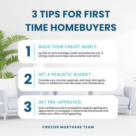 3 Tips For First Time Homebuyers 🏡🔑 Don Crozier Sr. Mortgage Advisor NMLS# 243214 (408) 440-6620 Mobile don@CrozierMortgageTeam.com #homebuying101 #mortgage #homebuyertips #homebuying #realestateadvice #homebuyingtips #homebuyingprocess #mortgagetips #homebuyingknowledge #firsttimehomebuyers #homebuyers #croziermortgageteam #nexamortgage Mortgage Advisor, Mortgage Humor, Property Insurance, Credit Card Balance, Mortgage Tips, Real Estate Advice, Real Estate Quotes, Home Buying Process, Home Buying Tips