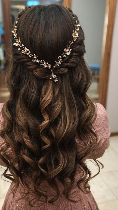 Half Down Prom Hairstyles, Half Up Half Down Prom, Down Prom Hairstyles, Down Hairstyles For Long Hair, Cute Prom Hairstyles, Formal Hairstyles For Long Hair, Easy Hairstyles For Thick Hair, Quince Hairstyles, Long Hair Wedding Styles