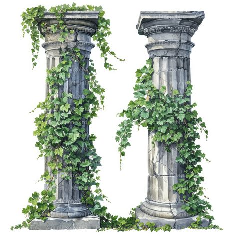 Exceptional value! This clipart collection features 12 exclusive Greek Pillars with Vine Leaves images and you will receive all of them in the form of an instant digital download. This bundle is ideal for a wide range of creative projects, such as greeting cards, wall art or decor, invitations, junk journals, backgrounds, apparel, prints, mugs and social media posts - the possibilities are endless! Each clipart piece is an original artwork and can only be bought in my store. *WHAT YOU WILL GET* Greek Ancient Architecture, Ancient Greek Decor, Ancient Greek Background, Digital Backgrounds Art, Old Greek Aesthetic, Greece Decorations, Greek Features, Greek Plants, Ancient Greek House