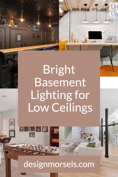 bright basement lighting tips for low ceilings Basement Renovations Low Ceilings, Recessed Lighting Basement, Basement Stairwell Lighting Ideas, Led Basement Lighting, Types Of Ceiling Lights, Small Finished Basements Low Ceilings, Basement Bar Lighting Ideas, Dark Basement Ideas Low Ceilings, Light Fixture For Low Ceiling