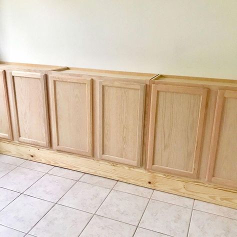 How to Build in Wall Cabinet Using Stock Kitchen Cabinets DIY #kitchenremodeldiy Basement Entry, In Wall Cabinet, Island Makeover, Unfinished Kitchen Cabinets, Stock Kitchen Cabinets, Upper Kitchen Cabinets, Kitchen Cabinets Diy, Office Cabinet, Stock Cabinets