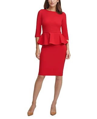 Womens Holiday Dresses - Macy's Peplum Dress Formal, Sheath Dresses, Formal Office, Calvin Klein Red, Dresses Red, Review Dresses, Calvin Klein Dresses, Classy Dress, Holiday Dresses