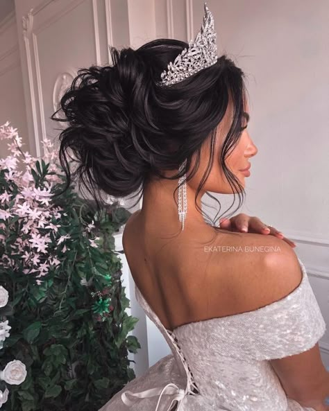 Hairstyles With Crown, Quince Hairstyles With Crown, Quince Hairstyles, Hair Extension, Quince, Quinceanera, Bridal Hair, Wedding Hair, Future Wedding