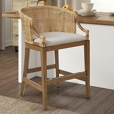 Playa 25" Natural Rattan Counter Stool Rattan Counter Stools, Kitchen Aesthetic, Kick Plate, Lily Pond, East Hampton, Counter Height Stools, Counter Bar Stools, Upholstered Furniture, Dining Decor