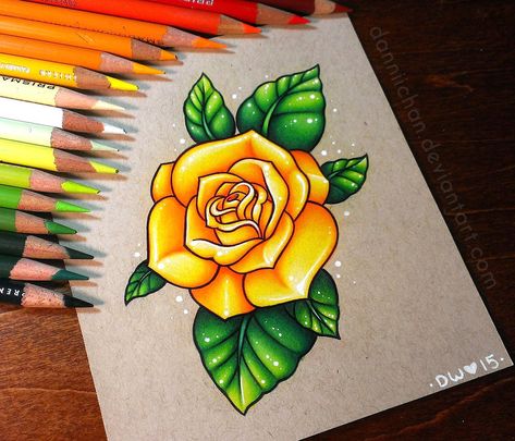 Yellow Rose - Commission by https://www.deviantart.com/dannii-jo on @DeviantArt Beautiful Pencil Drawings, Prismacolor Art, Rose Drawing, Roses Drawing, Plant Drawing, Prismacolor Pencils, Color Pencil Art, Rose Art, Color Pencil Drawing