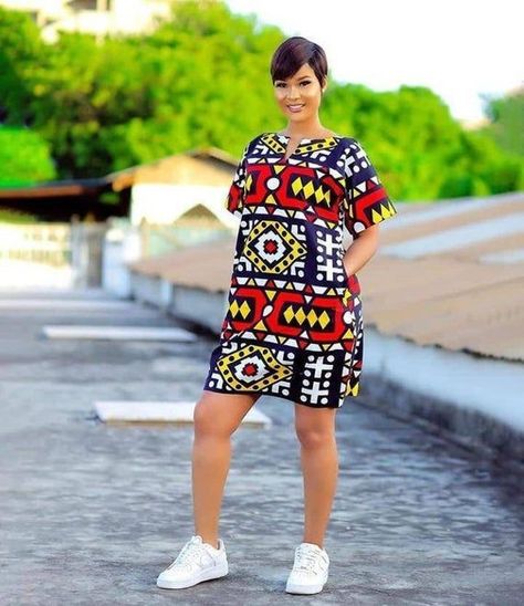 Ankara Short Gown Styles With Sneakers, Ankara Short Gown Styles, Gown Ideas, Funky Dresses, Ankara Gown, Short African Dresses, African Fashion Skirts, Ankara Gown Styles, African Wear Dresses